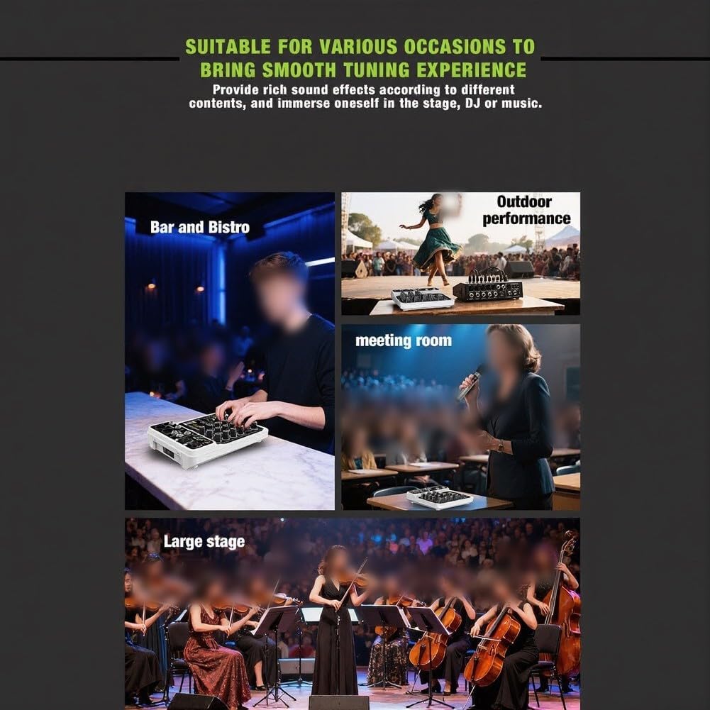 Console di mixaggio audio a 4 canali con lettore MP3 da 48 V e ingressi doppi per microfono per prestazioni live stage