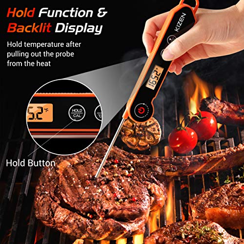 Kizen Instant Read Meat Thermometer - Best Waterproof Ultra Fast Thermometer with Backlight & Calibration. Kizen Digital Food Thermometer for Kitchen, Outdoor Cooking, BBQ, and Grill!
