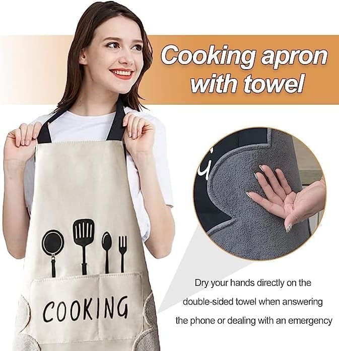 Image of HROY Kitchen Apron for Women & Men with Pocket & Side Towel | Kitchen Apron for Women & Men with Pocket & Side Towel | Reusable Cooking Chef Apron for Home Kitchen