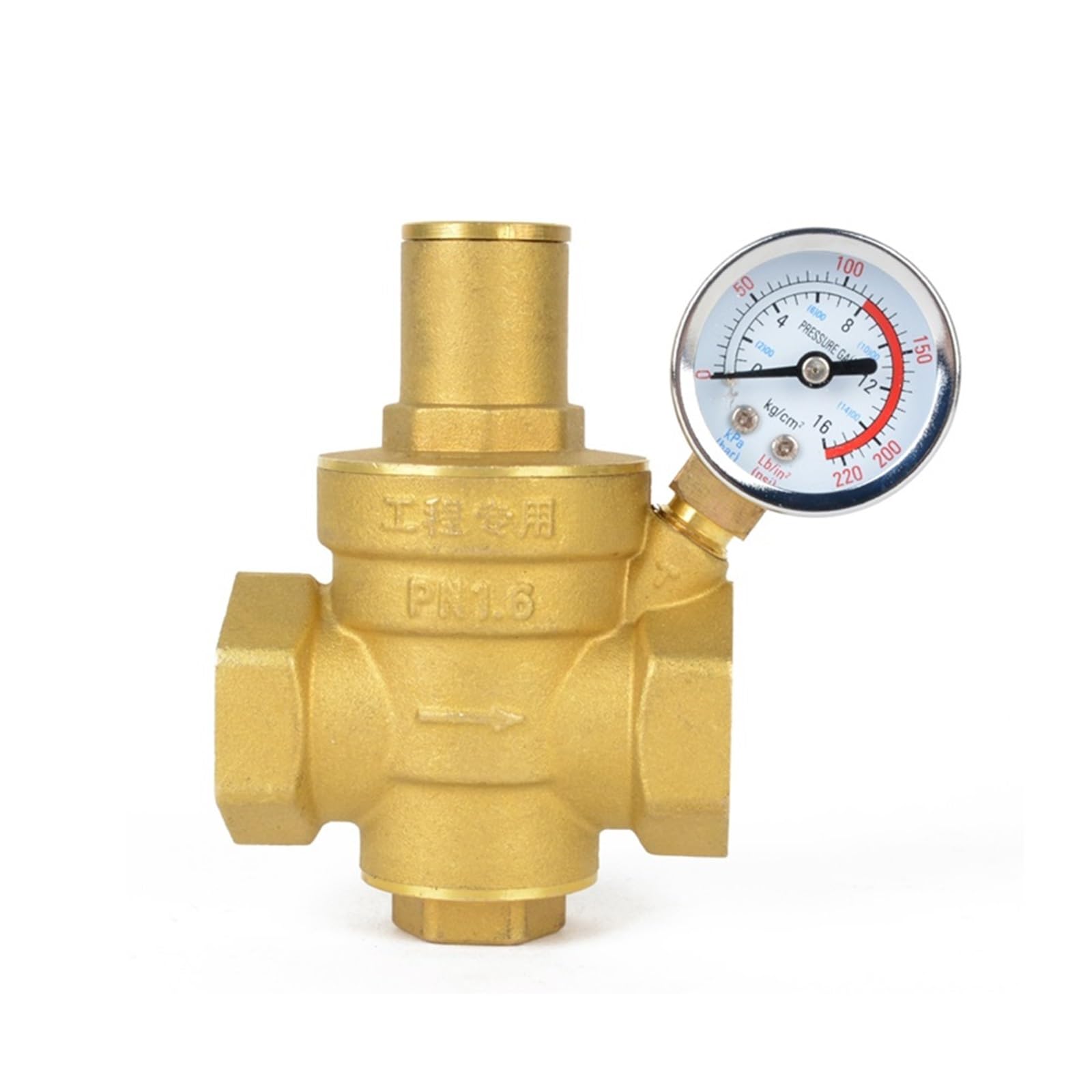 VSPPJYFG Adjustable DN25 Water Reducing Valve 1" Female Thread Brass Pressure Gauge Regulator Valves With Gauge Meter(Valve with Gauge)