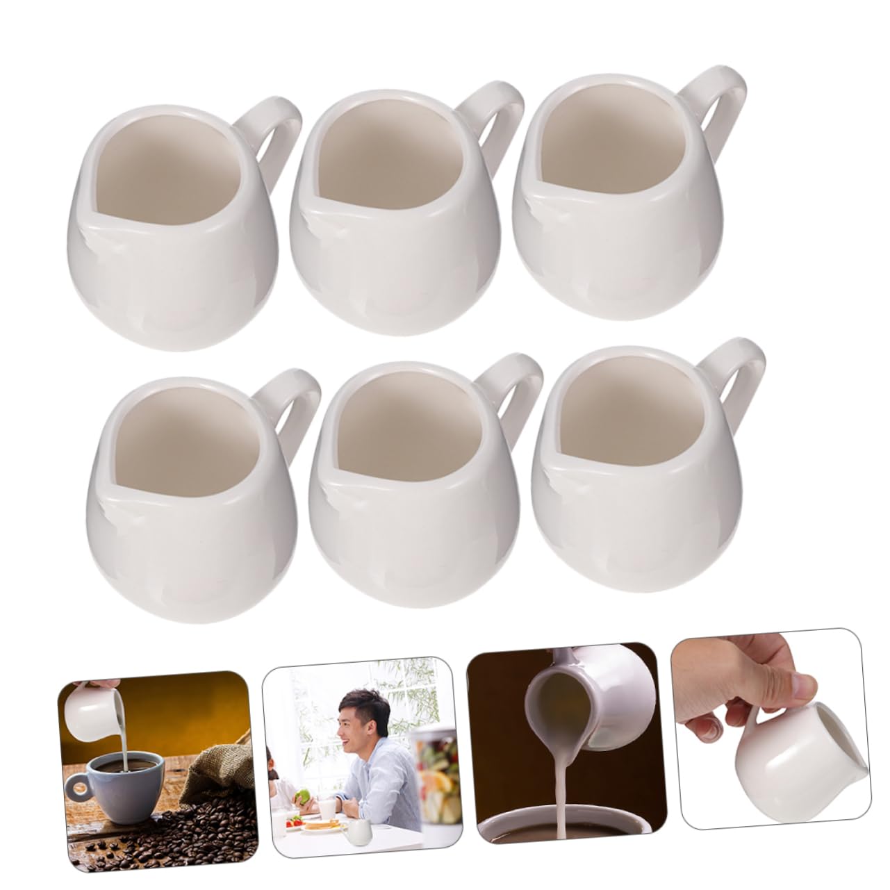 Lot de 6 Pichet à Sauce, en Céramique Blanc, Poignée | Service de Table, Design Simple et Soigné, Usage Maison, Présent de Crémaillère