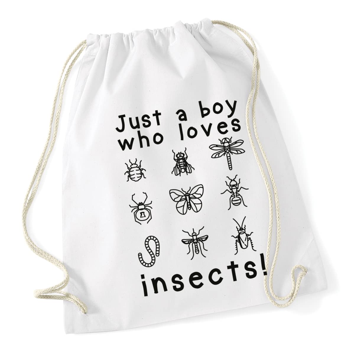 Hippowarehouse just a boy who loves bugs Drawstring Cotton School Gym Bag 37cm x 46cm, 12 litres