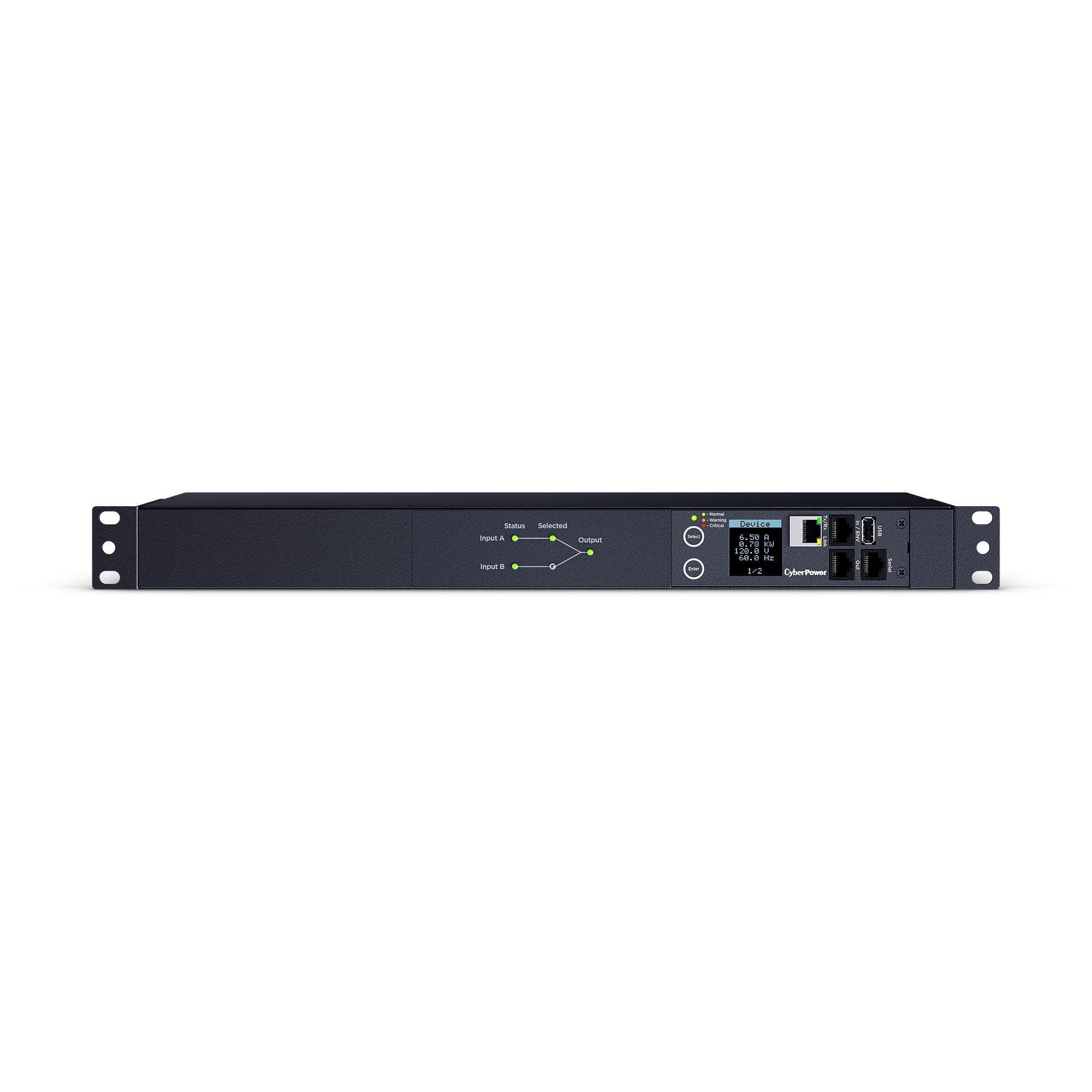 CyberPower PDU44002 Switched ATS PDU, 100-120V, 20A (Derated to 16A), 10 Outlets, 1U Rackmount