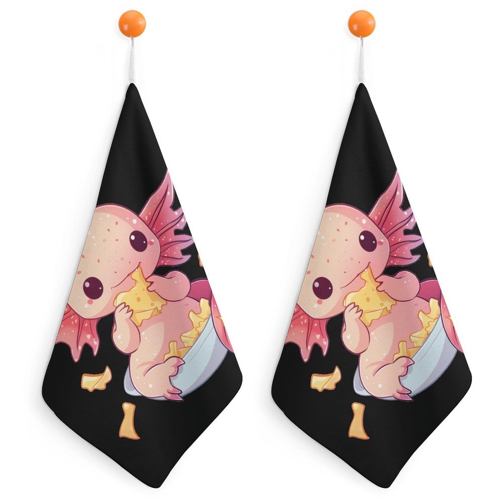 TXFBTRFSA Axolotl with Potato Chips Hand Towels with Hanging Loop Kitchen Towel Handkerchiefs Cleaning Cloths