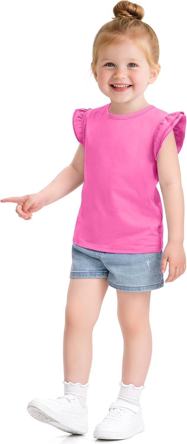 Witwot 3 Pack Toddler Girl Shirts Cotton Baby Girls Ruffle Sleeve Tee Cute Blouse Tops Size 2T - 7Years - Image 2