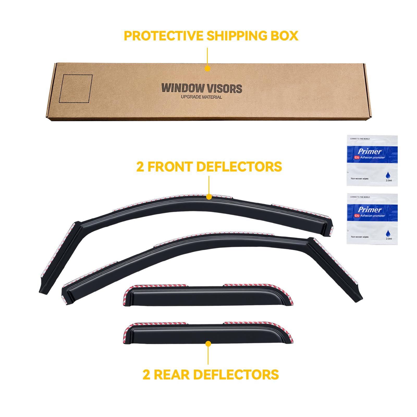 in-Channel Rain Guards for 2014-2018 Chevy Silverado 1500/ GMC Sierra 1500 Double Cab, Window Visor Shields Vent Deflector Shade Wind Dark Smoke for 15-19 Silverado/Sierra 2500 3500, Tape-On, 4PCS — view 8