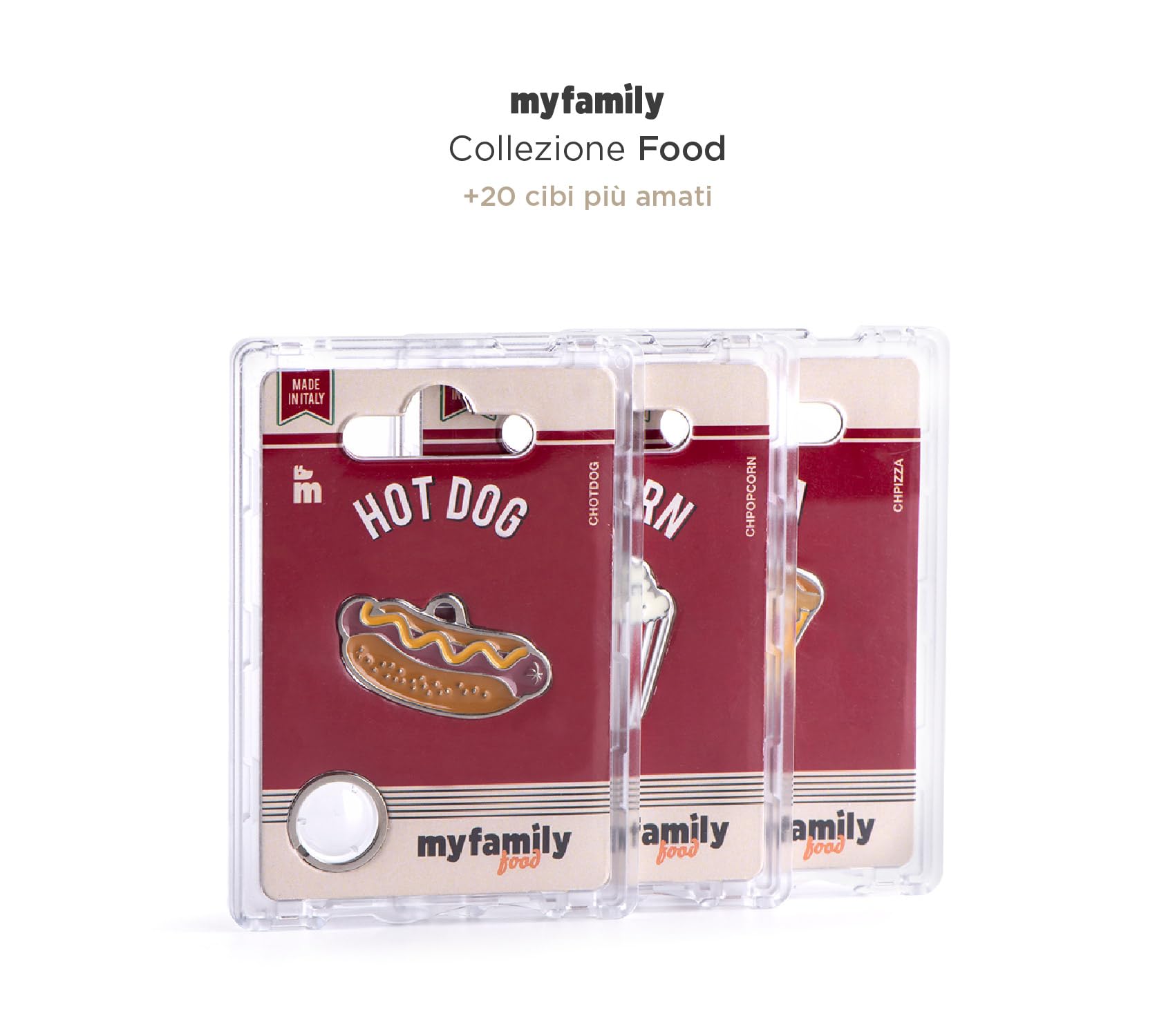 My Family Medaglietta per Cane Personalizzata Made in Italy, Targhetta Cane con Incisione Gratis, Smaltata a Mano in Metallo, Collezione Food