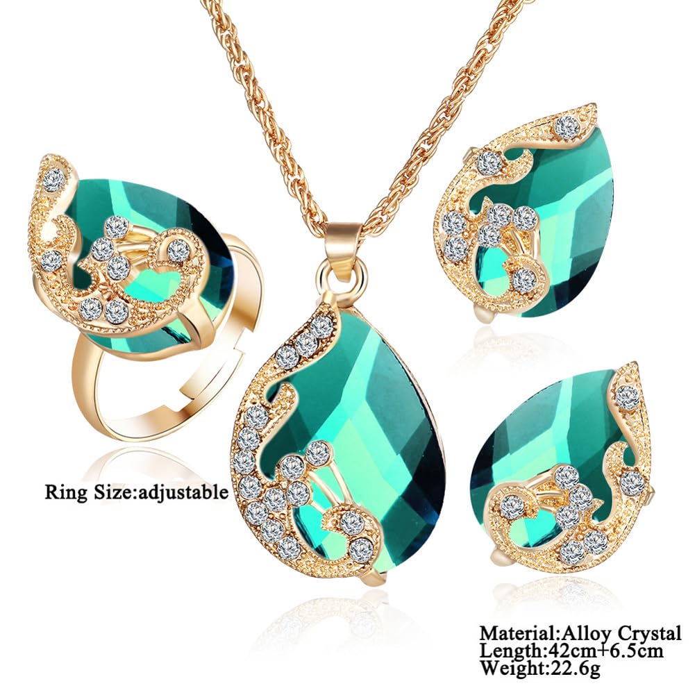 Elegant Crystal Ring Earrings Necklace Set