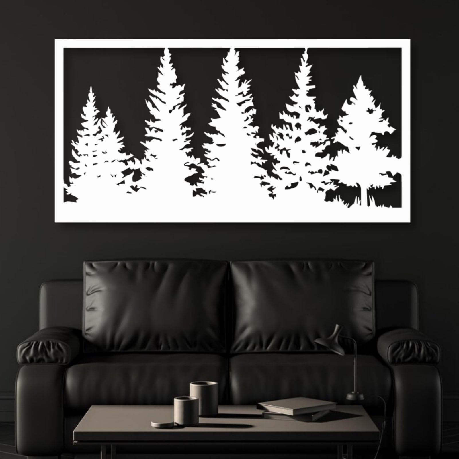 Décoration murale en métal pin noir silhouette forêt noire 89cm