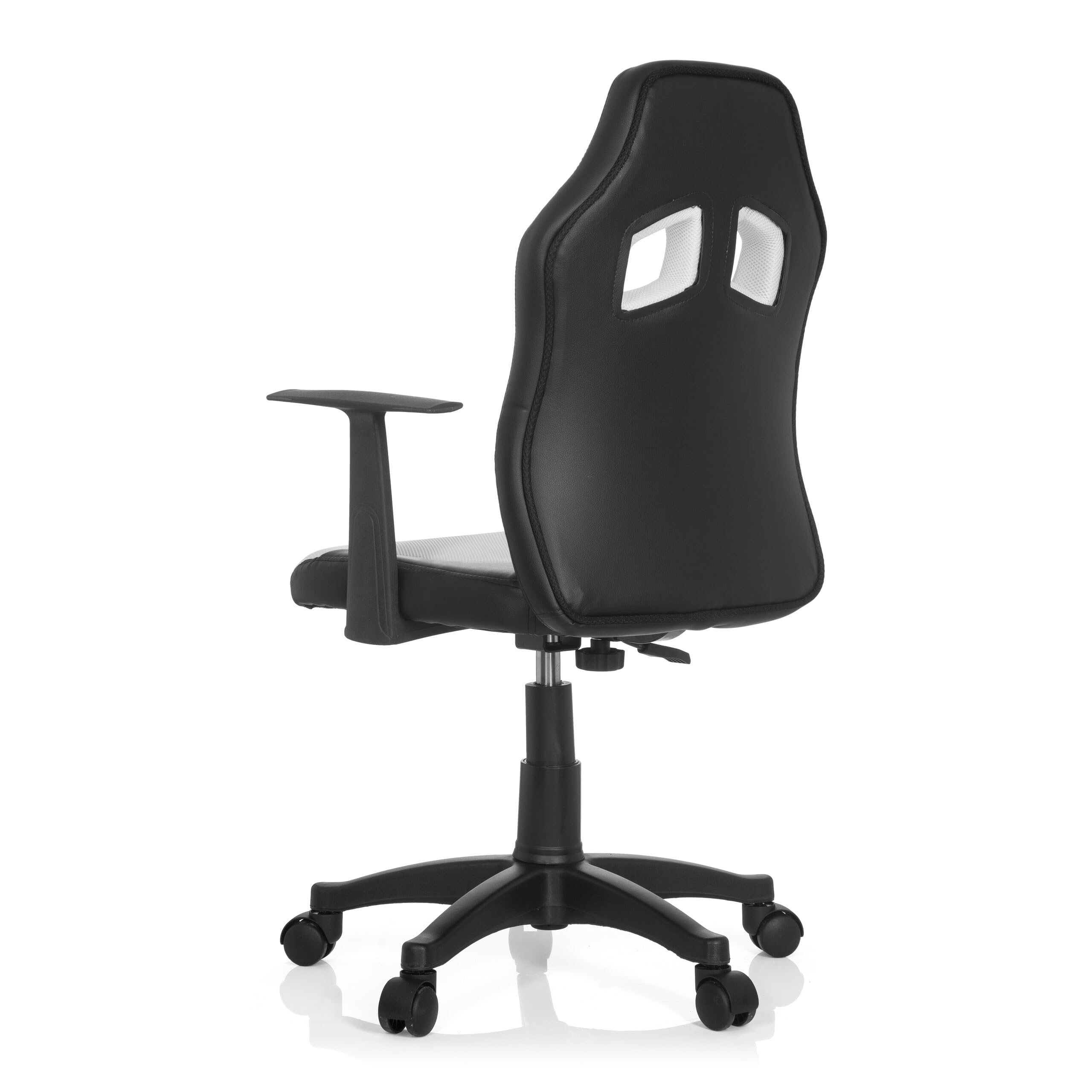 hjh OFFICE 670830 Kinder-Drehstuhl Kid Game AL Kunstleder Schwarz/Weiß höhenverstellbarer Kinderschreibtischstuhl mit Armlehnen