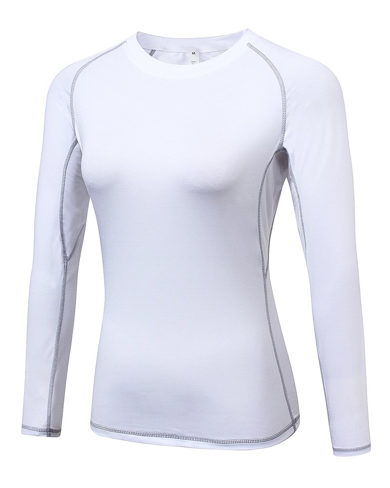 Femme T-Shirts de Compression Sport Col Rond Manches Longues Dry-Fit Athletic Séchage Rapide
