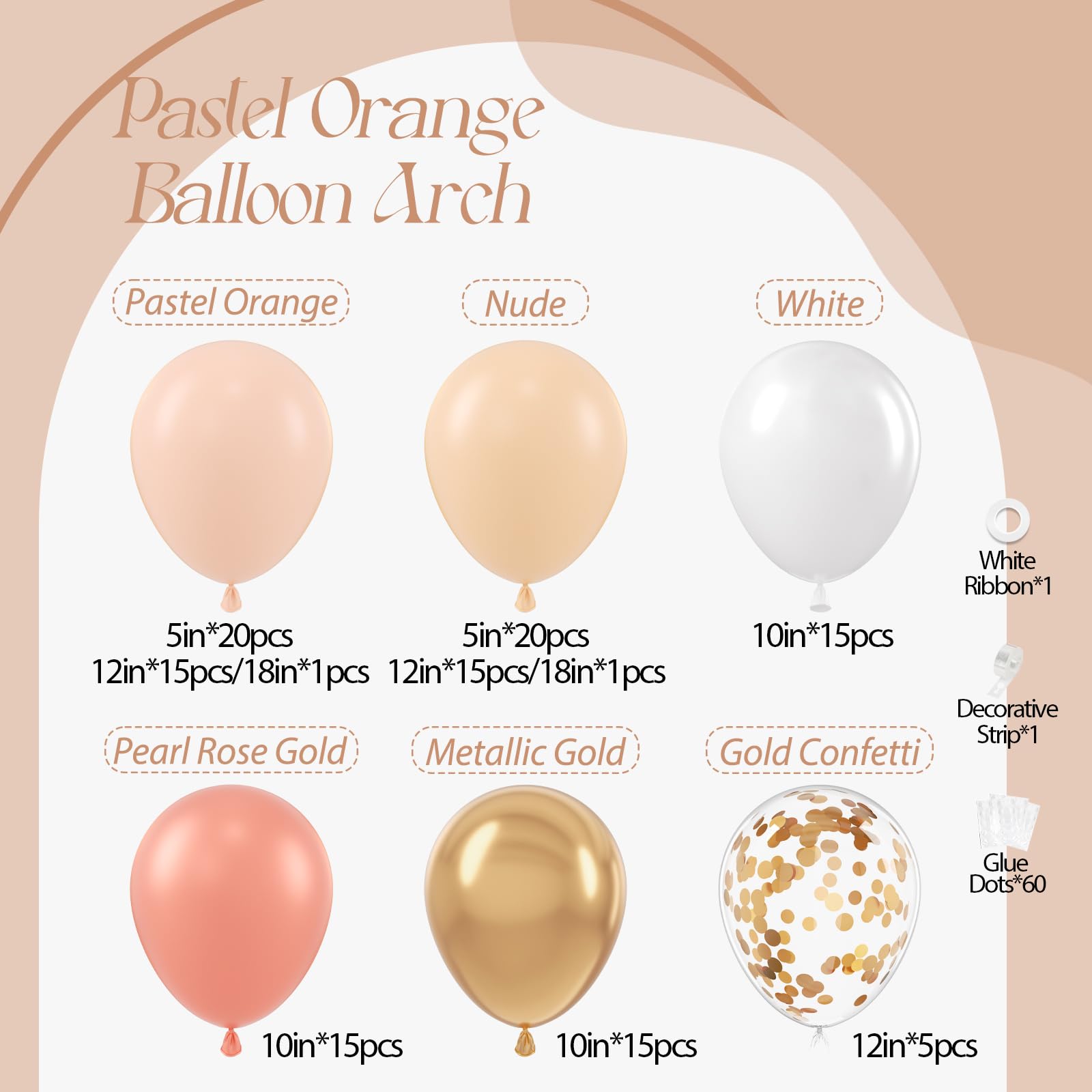 Pfirsich-Ballonbogen, Pfirsich-Luftballons, 125 Stück, mit pastell-orangefarbener, hautfarbener weißer Perle, Roségold, Metallic-Gold, Konfetti-Ballons für Boho-Babyparty, Brautschmuck, Hochzeit
