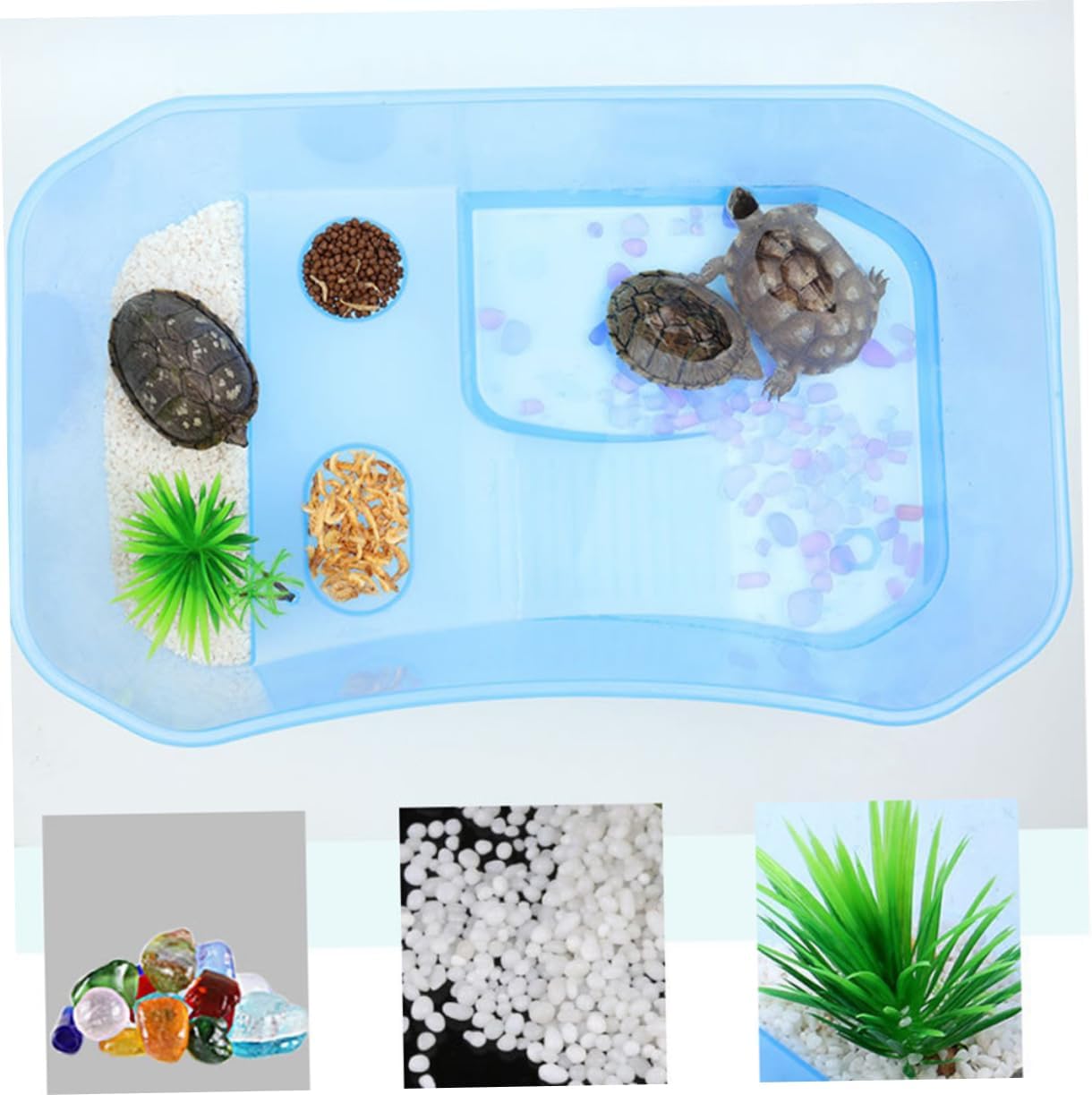 Large Turtle Tank with Basking Platform Plastic Reptile Habitat Aquarium for Turtle Feeding and Breeding