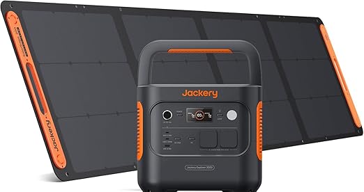 Jackery Explorer 2000v2 Portable Solar Generator with 200W Solar Panels, 2042Wh/2200W LiFePO4 Battery (Max 4400W), Quick Charge USB-C & UPS 20ms for Camping, Campers, Outdoor