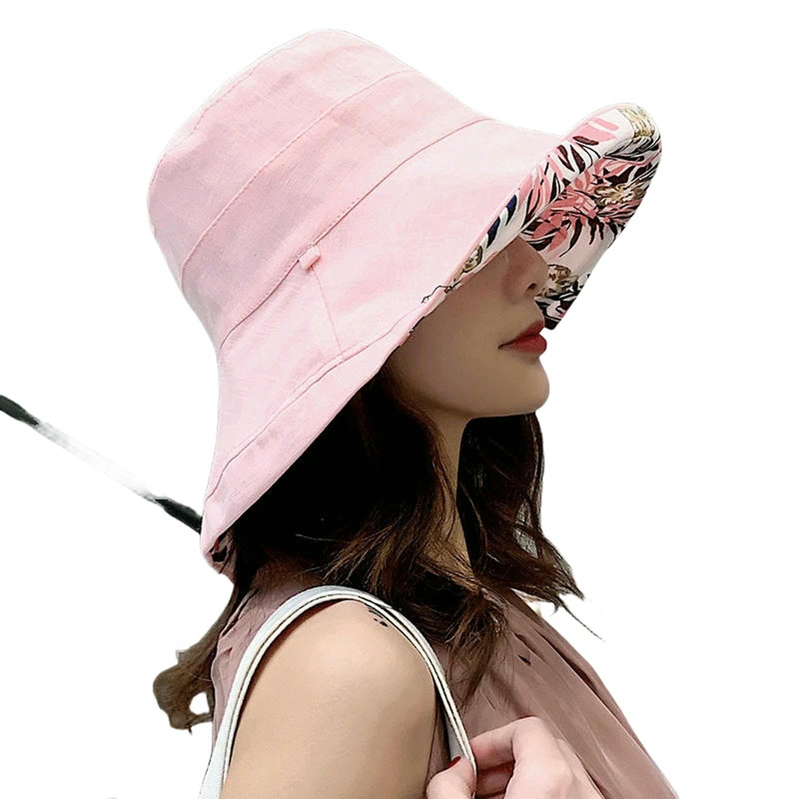 Wxqzhf Unisex Pink-Leaf Bucket Hat Ladies Women Four Seasons Fisherman Large Brim Double-Sided Sun Visor-56-58Cm