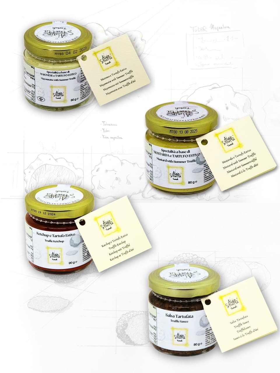 Kit sauces à la truffe 1 mayonnaise avec truffe d'été 1 moutarde avec truffe 1 ketchup avec truffe 1 sauce truffe