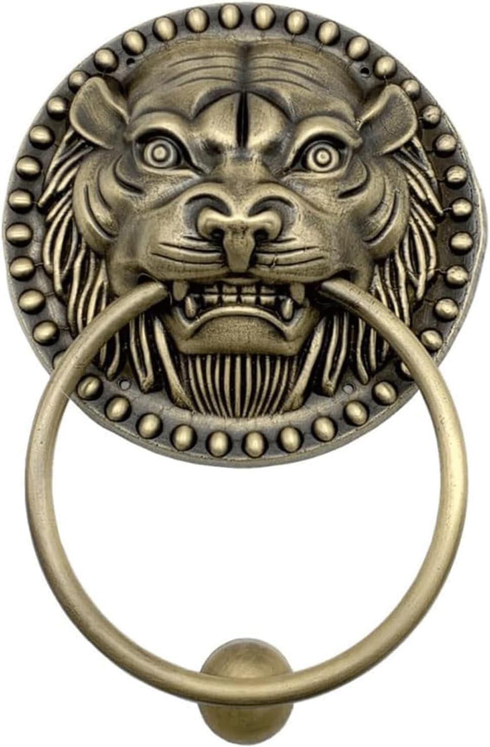 TIST Iron Door Knocker Pure Copper Door Knock for Front Door Retro Lion Head Classical Door Ring Knocker Doorknocker Surface-Mounted Installation(B,Dia 12cm)