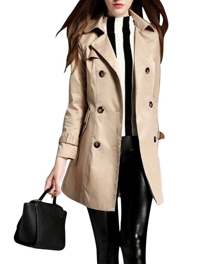 MISSMAO Donna - Trench Coat Cappotto Giacca - Basic - Maniche lunghe Doppio Petto con Cintura - Classico y Elegante