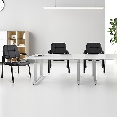 Miniatura 9 de CLATINA Silla de invitados para sala de espera con reposabrazos acolchado de cuero regenerado para oficina, recepción y escritorio de conferencias,