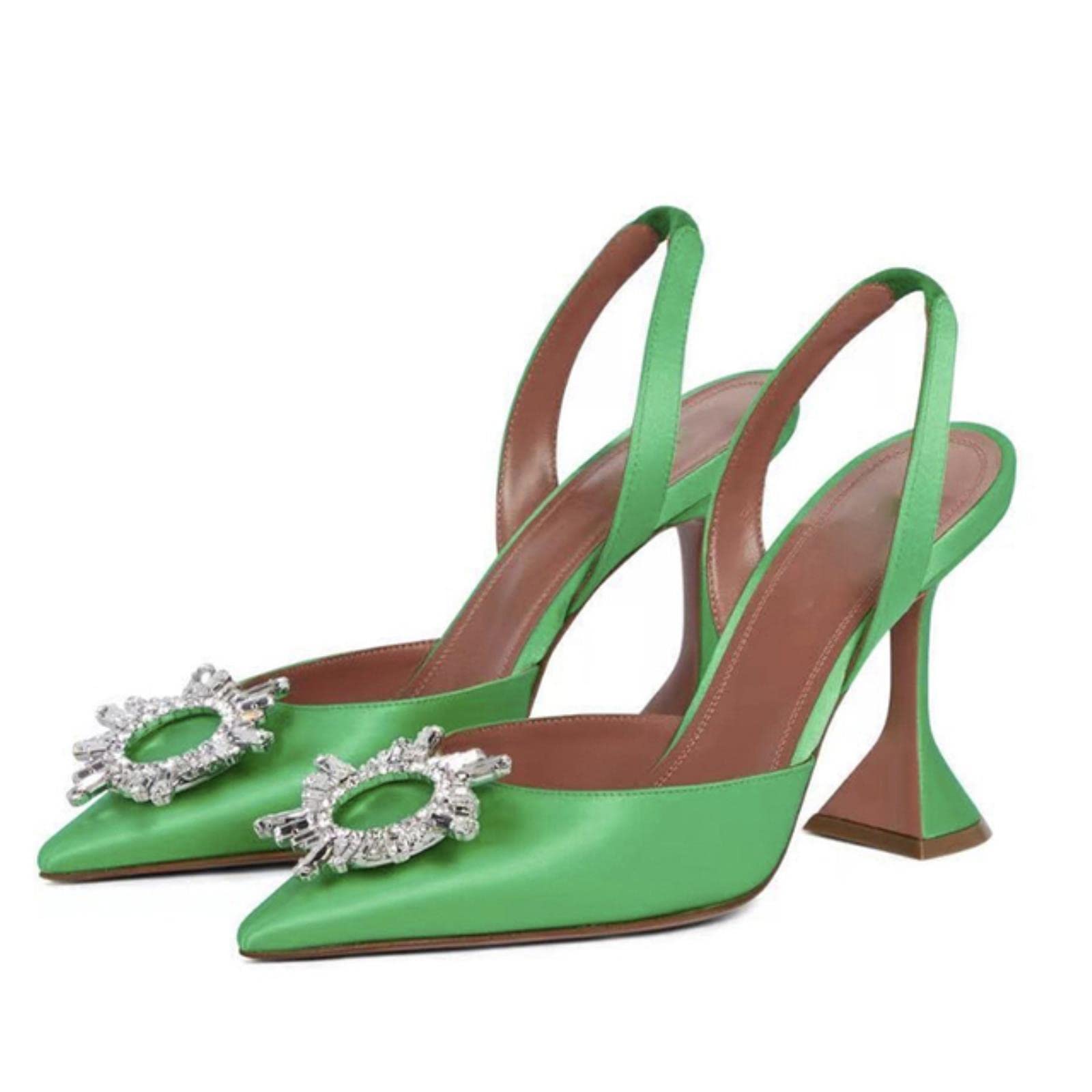 Heels Women Pumps Satin Heel Shoes Women Sandals Rhinestone Bow-Knot High Heeled Sandal Female-1-Green,41