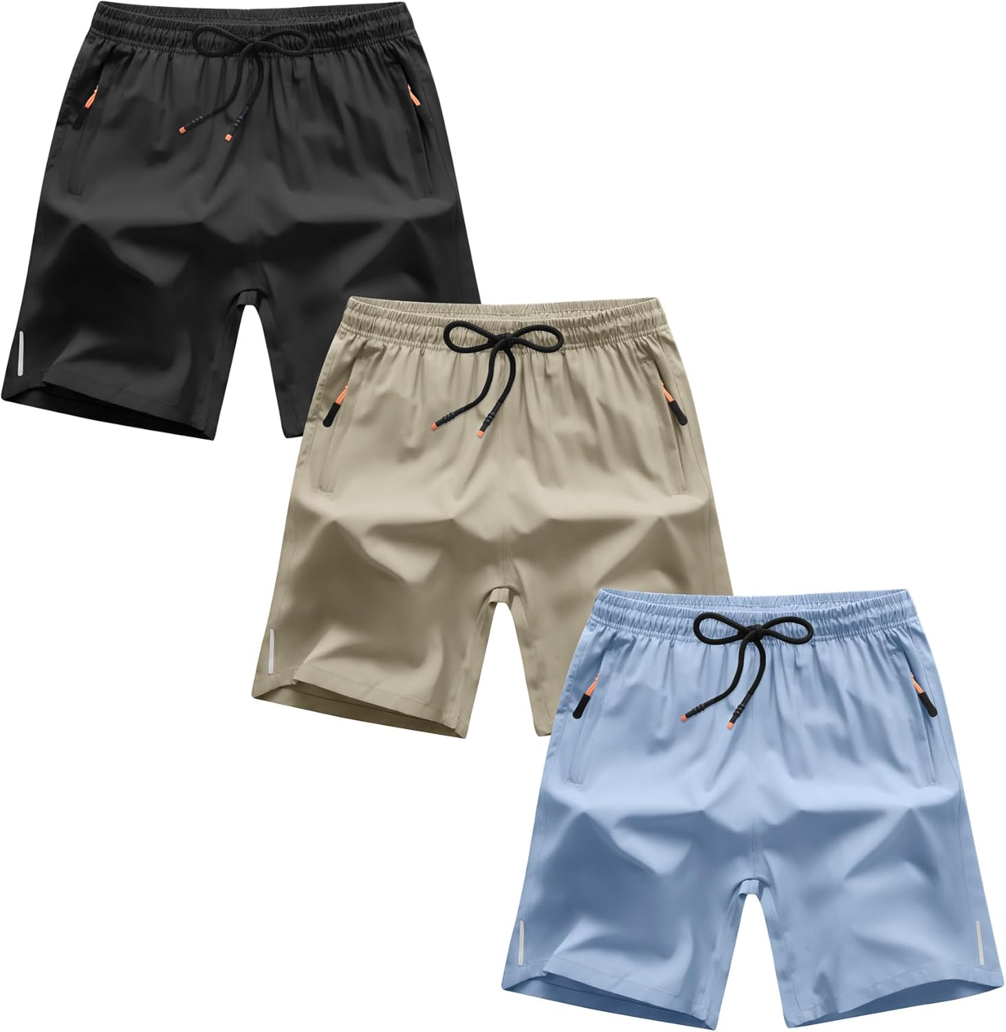 Boys Shorts Quick Dry Athletic Running Shorts with Zipper Pockets
