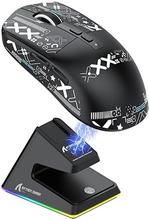 ATTACK SHARK X1 Gamingmuis met Magnetisch Oplaadstation, PixArt PAW3395PRO Gamingsensor, 40000DPI, BT/2.4G Draadloos/Bedraad, 53g SUPERLIGHT Muis, 100M Microswitches voor PC/Xbox/PS/Mac - Rood ATTACK SHARK X1 Gamingmuis met Magnetisch Oplaadstation, PixArt PAW3395PRO Gamingsensor, 40000DPI, BT/2.4G Draadloos/Bedraad, 53g SUPERLIGHT Muis, 100M Microswitches voor PC/Xbox/PS/Mac - Rood