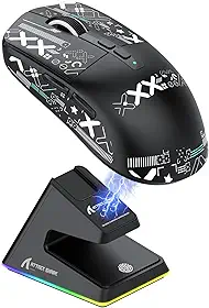 Mouse ATTACK SHARK X6 49g SUPERLIGHT com base de carregamento magnética, sensor para jogos PixArt PAW3395, mouse para jogos sem fio/com fio BT/2.4G, 26000 DPI