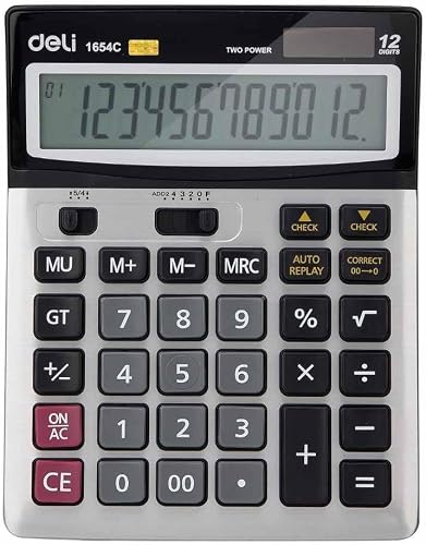 Deli Metal 12-Digit Dual Power Desktop Calculator, 120 Steps