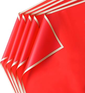 30 Sheets Red Gold Edge Flower Bouquet Wrapping Paper,Florist Supplies Fully Water-Resistant Floral Bouquet Wrapping Paper Bouquet Accessorie,Flower Shop Packaging Pape for DIY Gift Wedding Birthday
