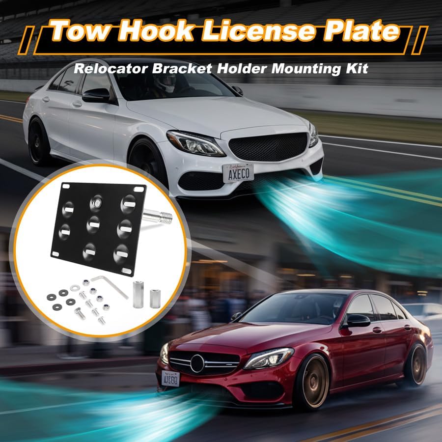Drill Free Front Bumper Tow Hook License Plate Relocator for Mercedes-Benz W204 W205 W212 W213 GLA GLE Enhance Engine Performance Save Fuel AXECO® Auto Pro