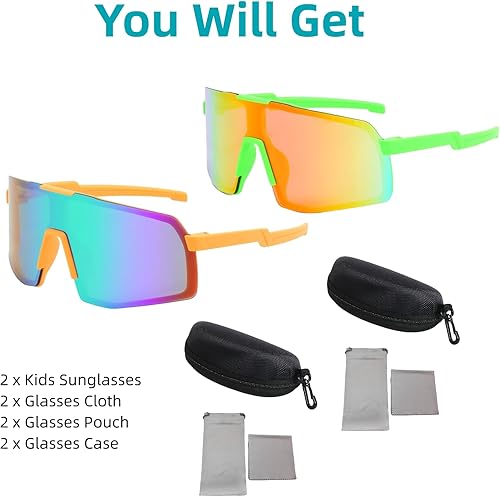 Miniatura 3 de SANPLMG UV400 Paquete de 2 gafas de sol deportivas sin marco para niños y niñas, ciclismo, béisbol, golf, jóvenes, gafas de sol deportivas