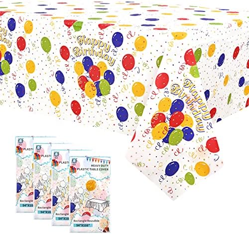4 Pack Birthday Table Cloth Table Covers, 54" x 108" Plastic Disposable Tablecloths Party Rectangle Table Cloths Paper Tablecloths for Parties Birthday Decorations