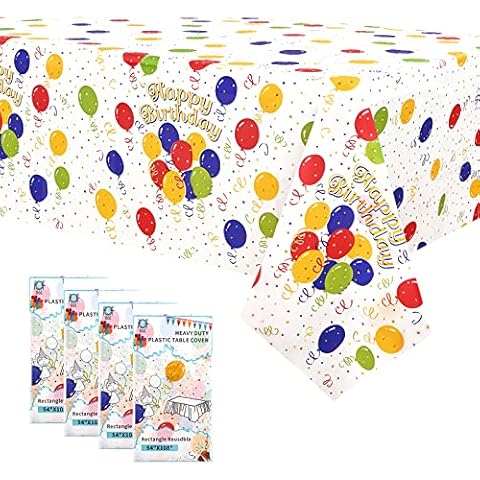 4 Pack Birthday Table Cloth Table Covers, 54" x 108" Plastic Disposable Tablecloths Party Rectangle Table Cloths Paper Tablecloths for Parties Birthday Decorations Cover