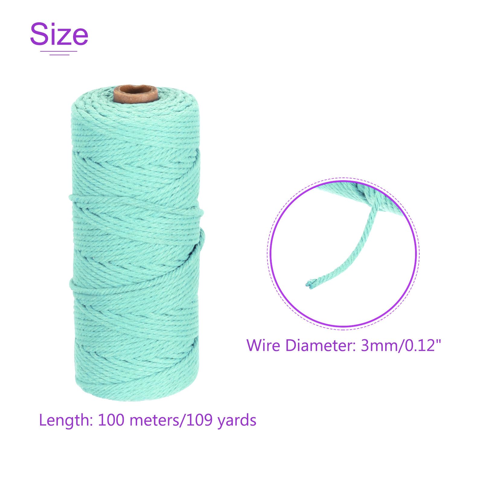 DMiotech 3mm x 100M (109 Yard) Light Blue Natural Cotton Macrame Rope - Image 4