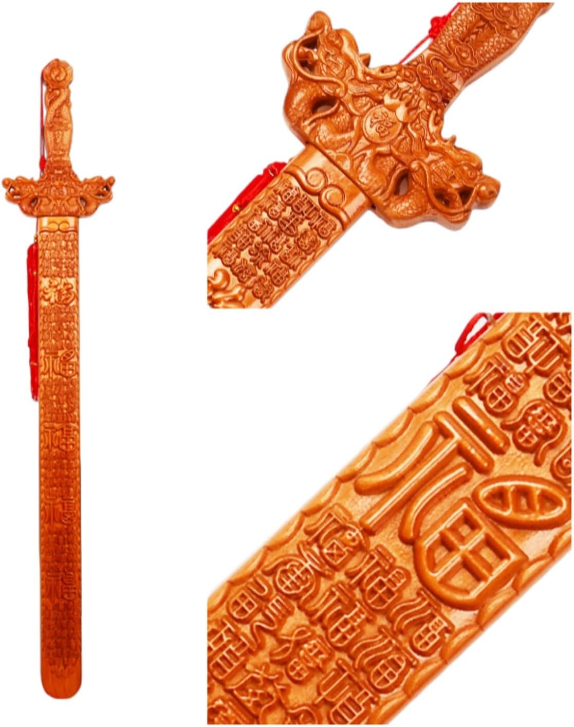 桃木剑 Feng Shui Good Amulet 木雕摆件道士剑大号小号真桃木 现货 fengshui Chinese Tassel Ornaments-234