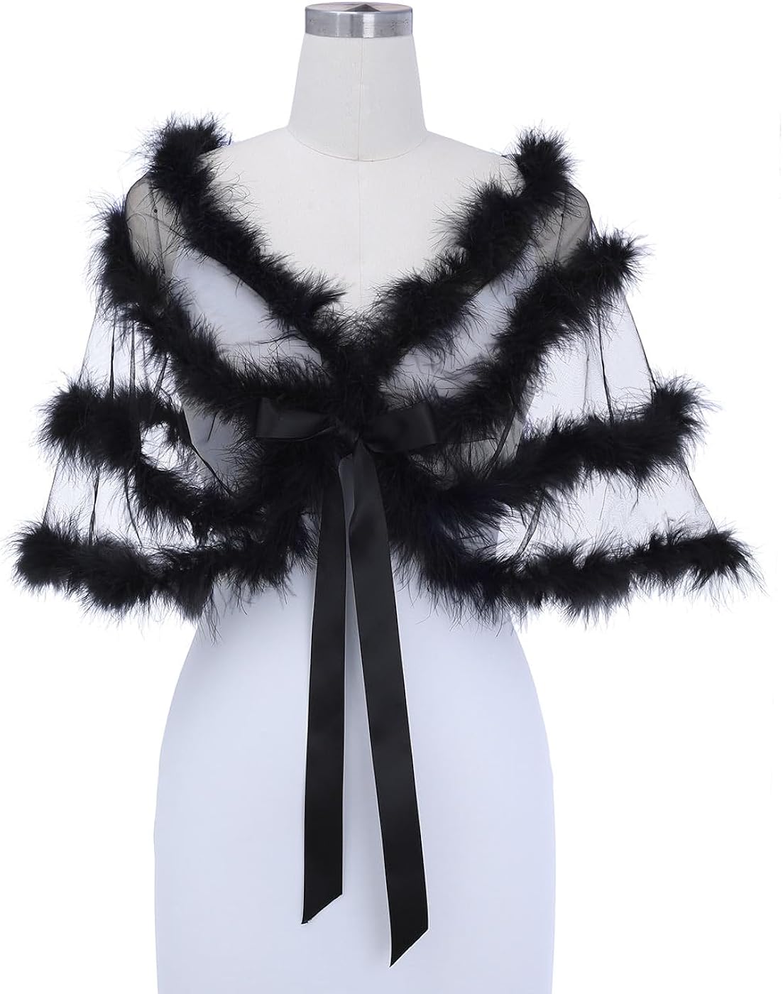 Miniatura 3 de Aukmla Chales de plumas para mujer, vestidos de boda y noche, bolero de tul para novia, bolero, de piel, para fiesta, graduación, salida de baño