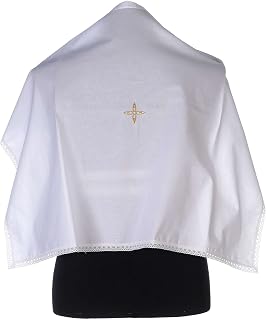 Holyart Cotton Amice with Embroidered Gold Flower Shaped Cross