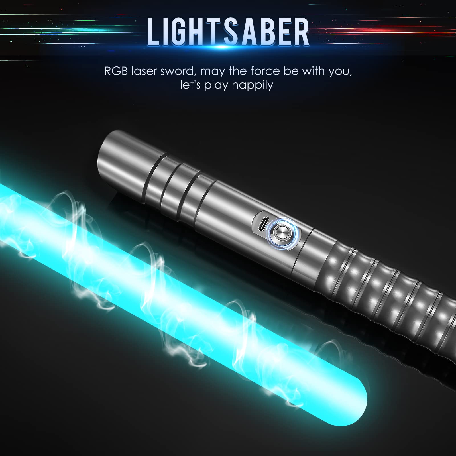 Spada Laser per Bambini e Adulti,Spada Laser Ricaricabile Via USB, Spada Laser con 15 Colori e 12 Effetti sonori, Adatta a duelli intensi