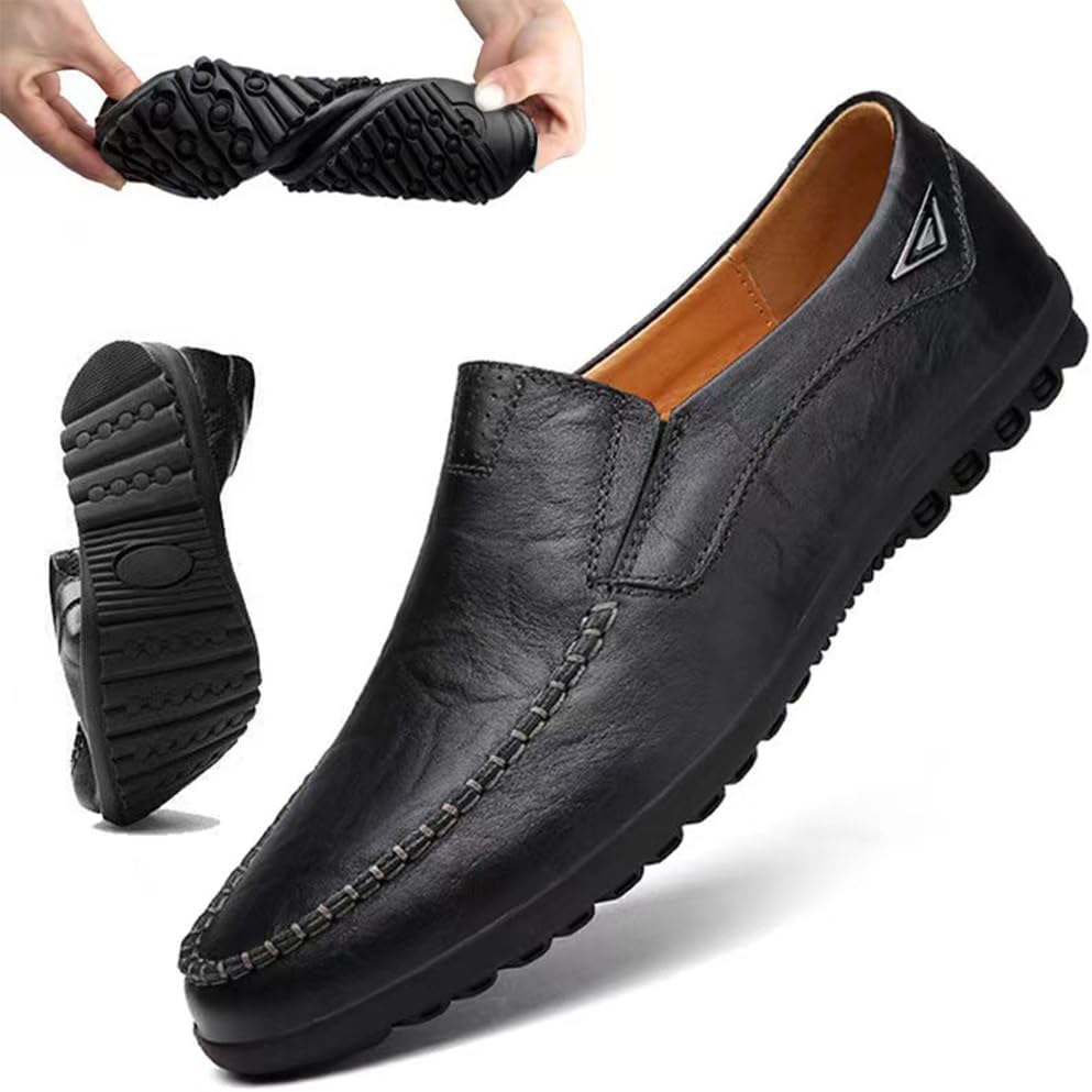RIOXSRIOXS Men's Business Formal Casual Faux Leather Shoes Round Toe Fashion Oxford Flat Shoes For Work Casual (Black, EU 45)