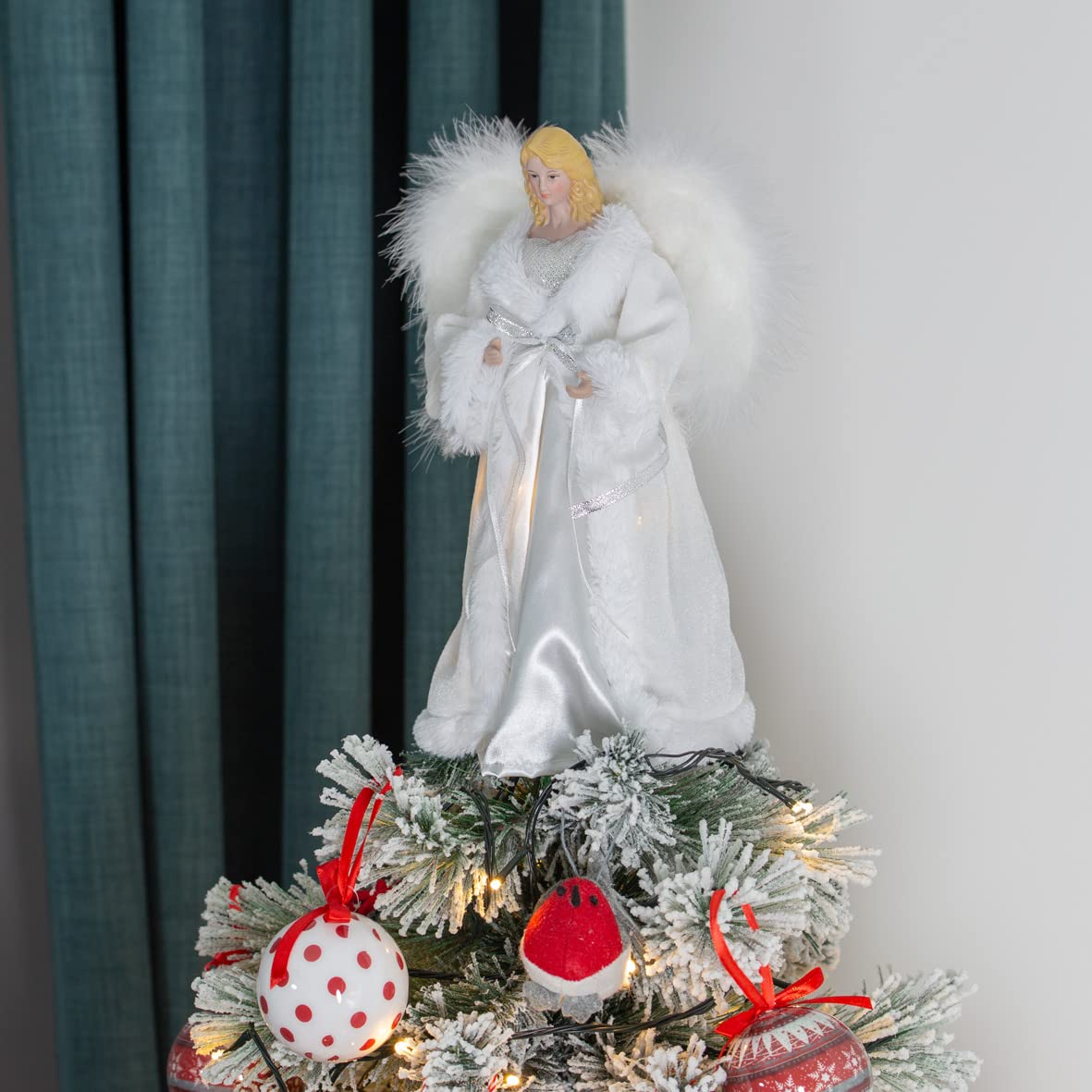 The Christmas Workshop 71099 - Cimier de Sapin de Noël - Robe à Paillettes Blanche - Décoration de Noël en Forme d’Ange - 30,5 cm de Haut
