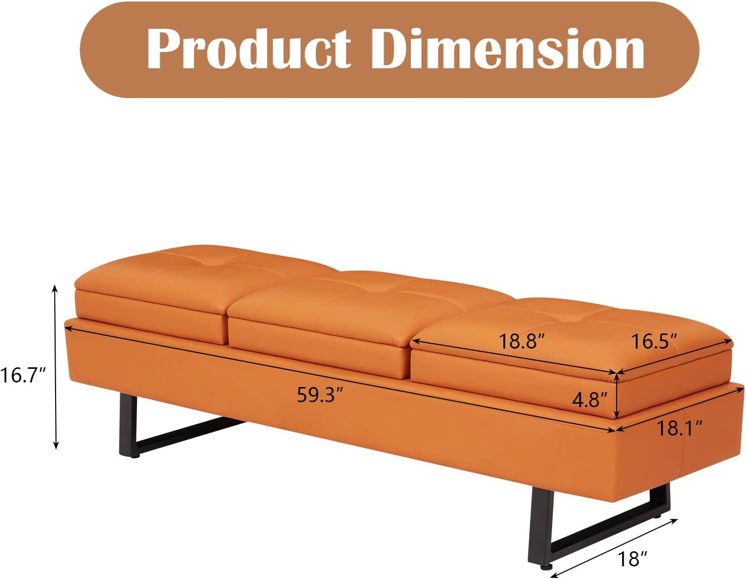 Kinsuite Waiting Room Chairs - 5-Seat Reception Chairs Modern Entryway Bench with Thickened Cushion PU Leather Living Room Bench Lobby Furniture for Office Salon Lobby, Orange