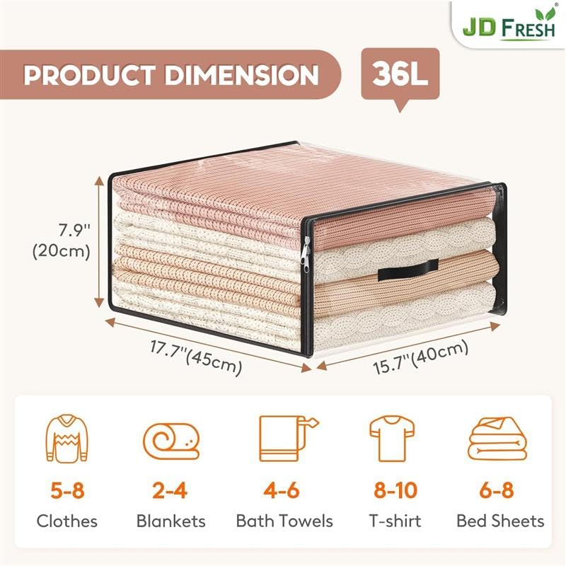 Image of JD FRESH 4 Piece 36L PVC Transparent Storage Bag with Zipper /Foldable Clothes Organiser for Wardrobe /Garments Organizer /Space Saving Storage Box for Sarees /Lehenga /Towel /Toy - 15.5 x 7.5 x 17.5 Inch