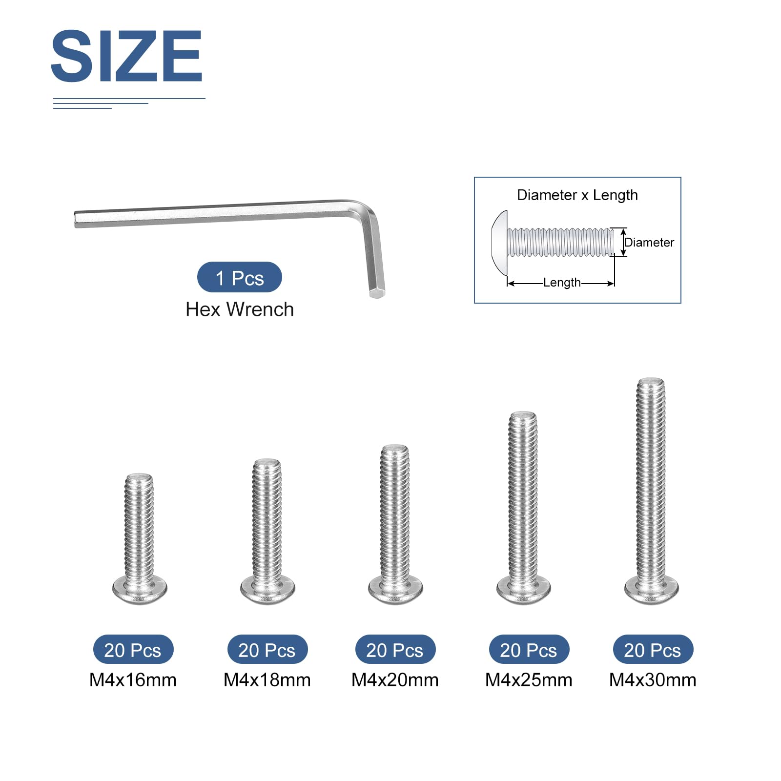 DTGN 100Pack M4(D) Button Head Socket Cap Screws Kit - Image 2