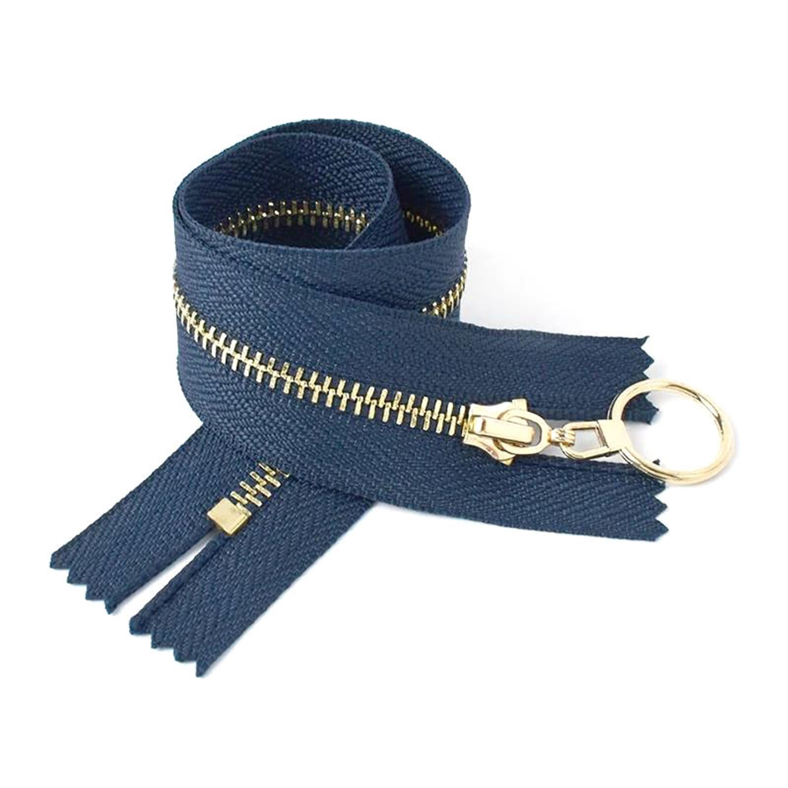 10Pcs 3# Metal Zipper Gold Teeth Zippers O Ring Puller Zippers, Blue, 30Cm