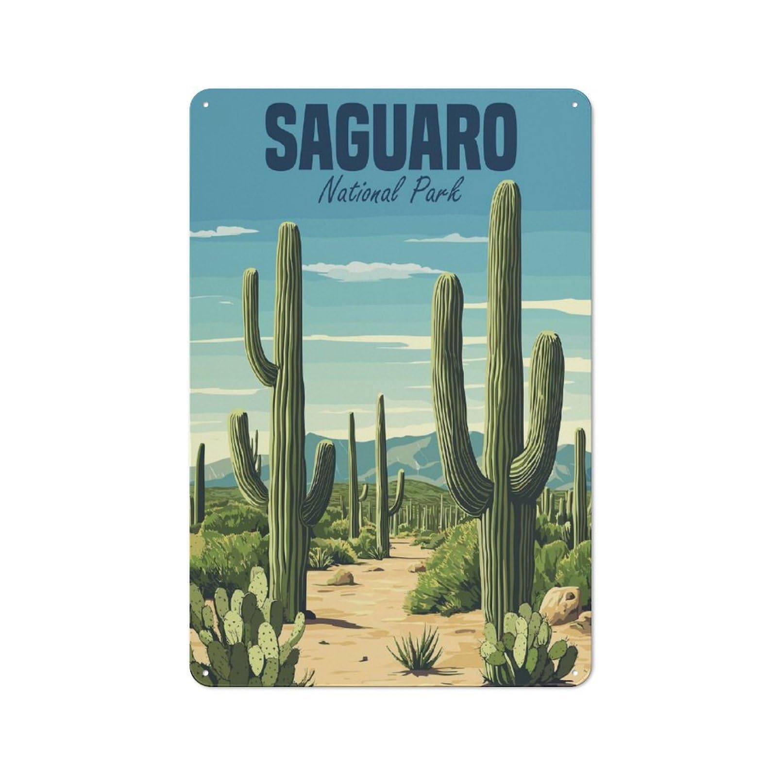 Junmoney Style-20 Saguaro National Park Warehouse Style Metal Wall Decor 30X20cm, Metal Wall Sign For Workspace, Cafe, Hallway Or Garage