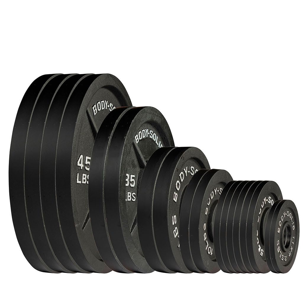 Body-Solid Cast Iron Olympic Weight Plate Set, Free Weights Dumbbell Plates with 2 Inch Standard Hole for All Olympic Barbell Types