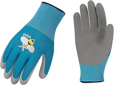Vgo... 1-Pair Age 5-7 Kids Gardening Gloves, Children Yard Work Gloves, Soft Safety Rubber Gloves (XXS, Blue, KID-RB6013)