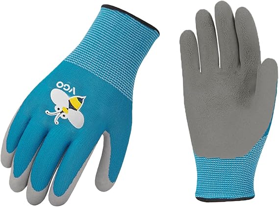 Vgo... 1-Pair Age 5-7 Kids Gardening Gloves, Children Yard Work Gloves, Soft Safety Rubber Gloves (XXS, Blue, KID-RB6013)