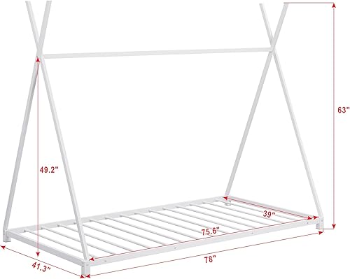 Miniatura 9 de P PURLOVE Base de cama de piso de casa individual para niños marco de cama de metal de tamaño individual marco de cama individual Montessori con