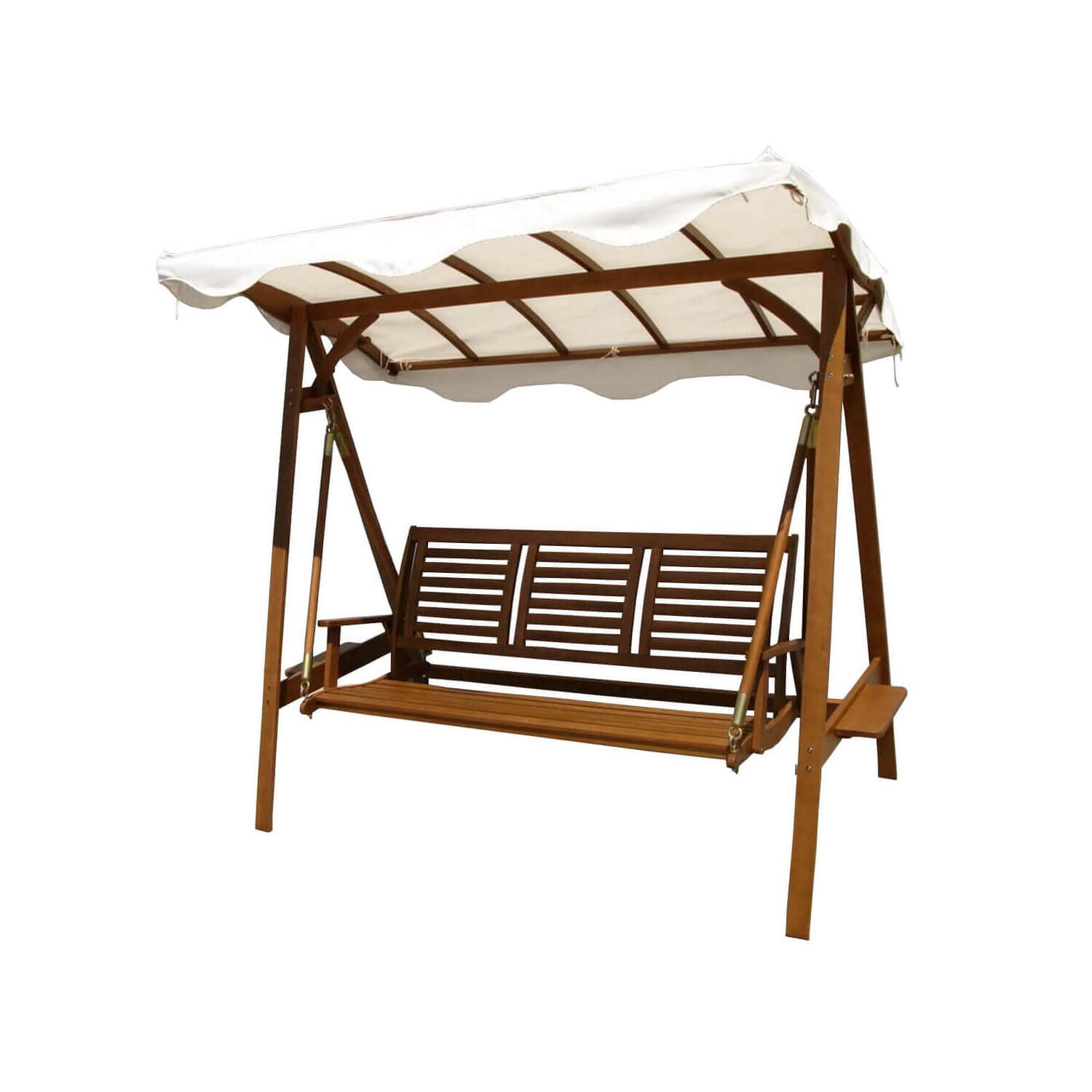 Dondolo 3posti legno di acacia tettuccio bianco arredo esterno giardino AC805055